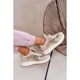 Buty Sportowe Sneakersy Damskie Na Platformie Panterka Beżowe beżowy 10