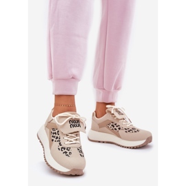 Buty Sportowe Sneakersy Damskie Na Platformie Panterka Beżowe beżowy 1