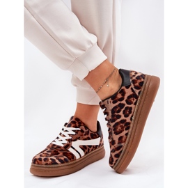 Damskie Sneakersy Na Platformie Panterka Brązowe 7