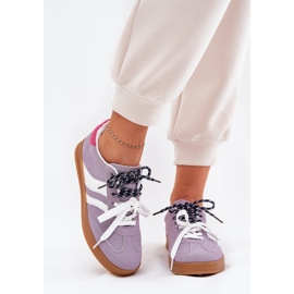 Niskie Sneakersy Damskie Z Podwójnym Sznurowaniem Fioletowe 2