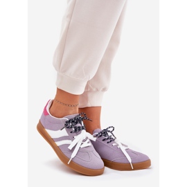 Niskie Sneakersy Damskie Z Podwójnym Sznurowaniem Fioletowe 1