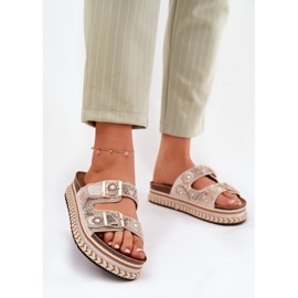 Klapki Ze Zdobieniem I Klamrami Na Platformie Złote złoty 2