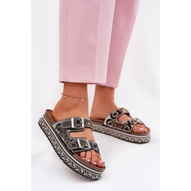 Klapki Ze Zdobieniem I Klamrami Na Platformie Czarne 2