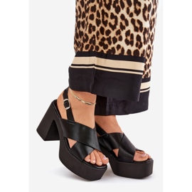 Sandały Damskie Na Słupku I Platformie Z Eko Skóry Czarne 1