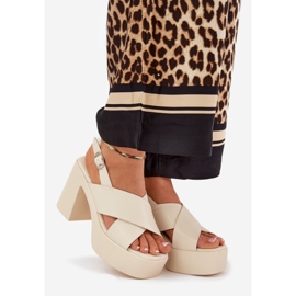 Sandały Damskie Na Słupku I Platformie Z Eko Skóry Jasnobeżowe beżowy 1