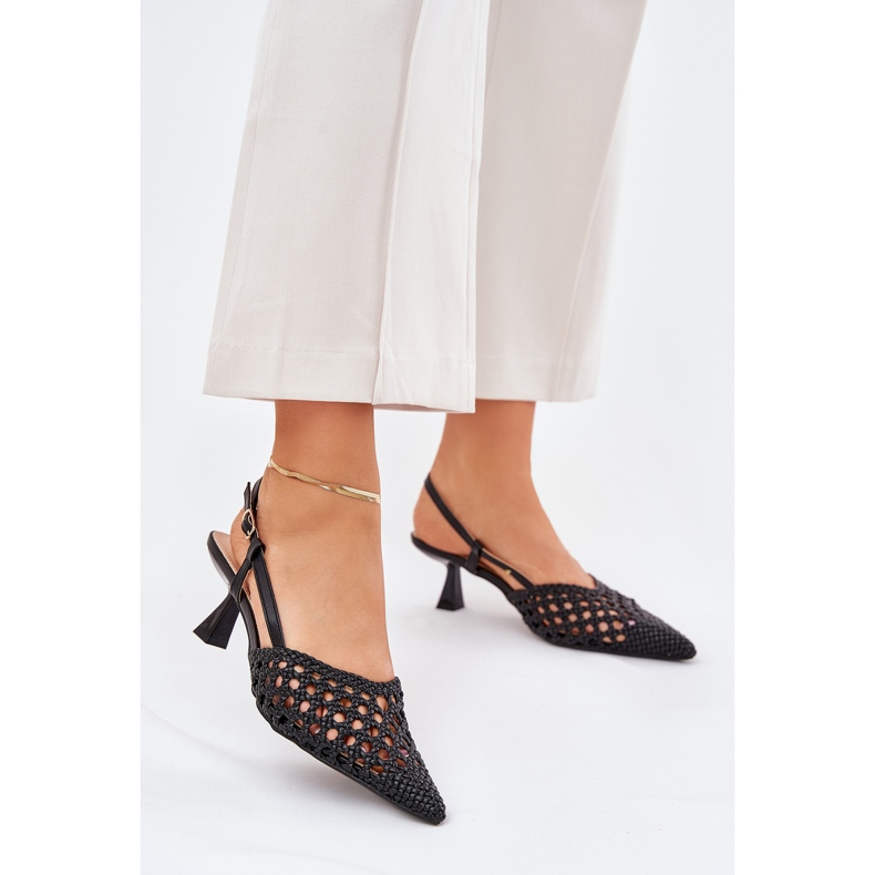 Szpilki Ze Szpiczastym Noskiem I Odkrytą Piętą Czarne 2