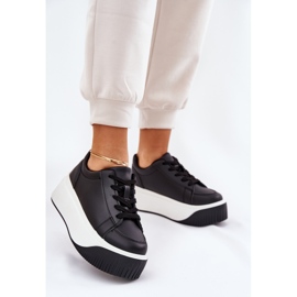 Sneakersy Na Masywnej Platformie Gładkie Czarne 2