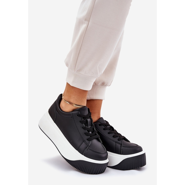 Sneakersy Na Masywnej Platformie Gładkie Czarne 1