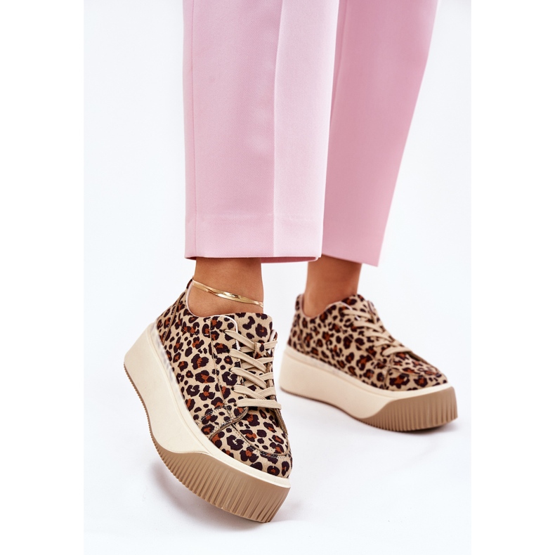 Sneakersy Na Masywnej Platformie Panterka Brązowe 2