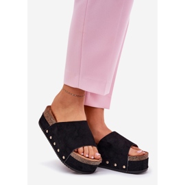 Klapki Damskie Na Masywnej Platformie Eko Zamszowe Czarne 1