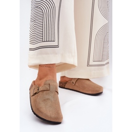 Klapki Chodaki Damskie Na Platformie Z Klamrą Khaki beżowy 2