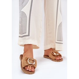 Płaskie Klapki Damskie Z Ozdobnym Detalem Camel brązowe 2