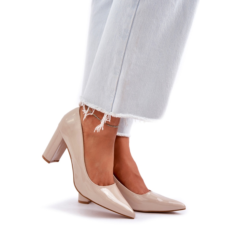 Seastar Lakierowane Czółenka Na Słupkowym Obcasie Beżowe beżowy 1