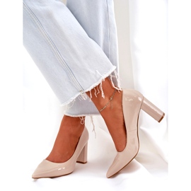 Seastar Lakierowane Czółenka Na Słupkowym Obcasie Beżowe beżowy 3