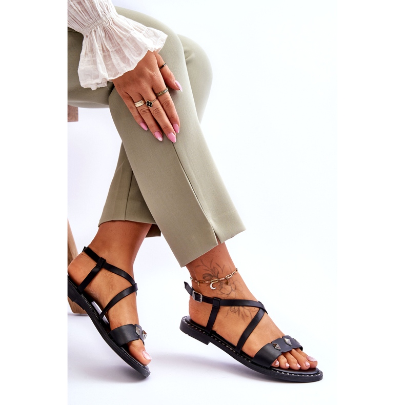 Sandałki damskie z ćwiekami S.Barski KV-YXD072-1 czarne 4