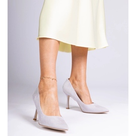 Szare czółenka klasyczne na szpilce z ekozamszu 1