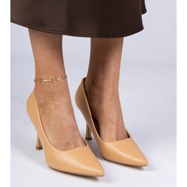 Brązowe czółenka klasyczne na szpilce z ekoskóry 1