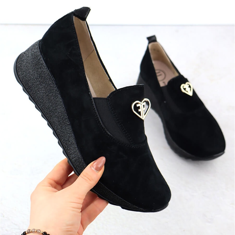 Skórzane półbuty na koturnie czarne Filippo DP6786 1