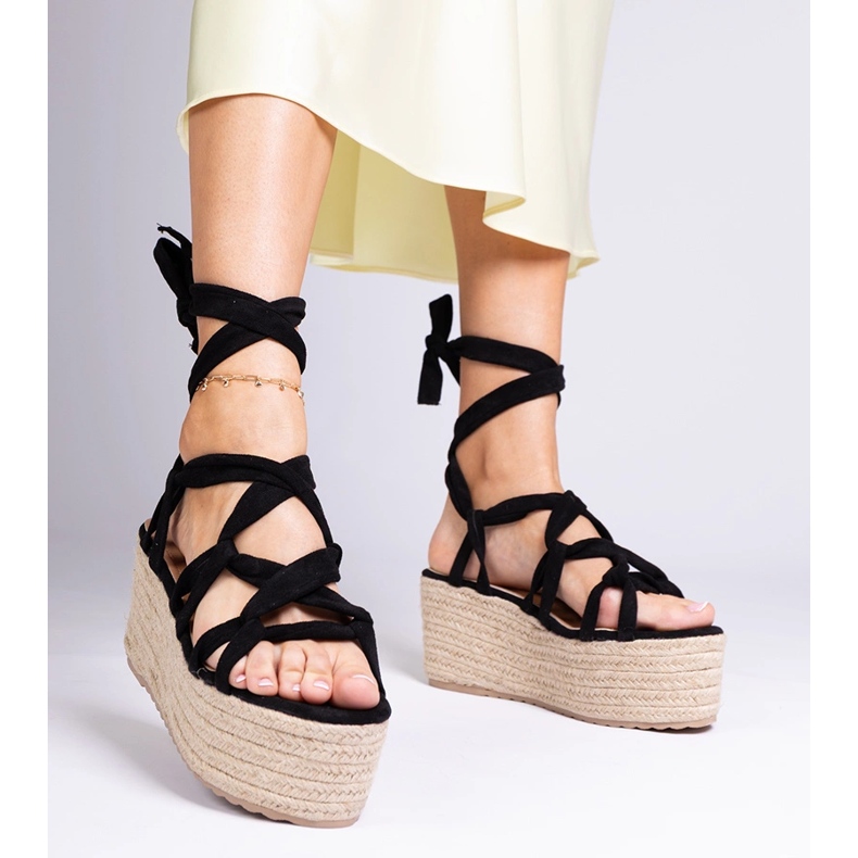 Czarne sandały espadryle na wysokiej platformie 1