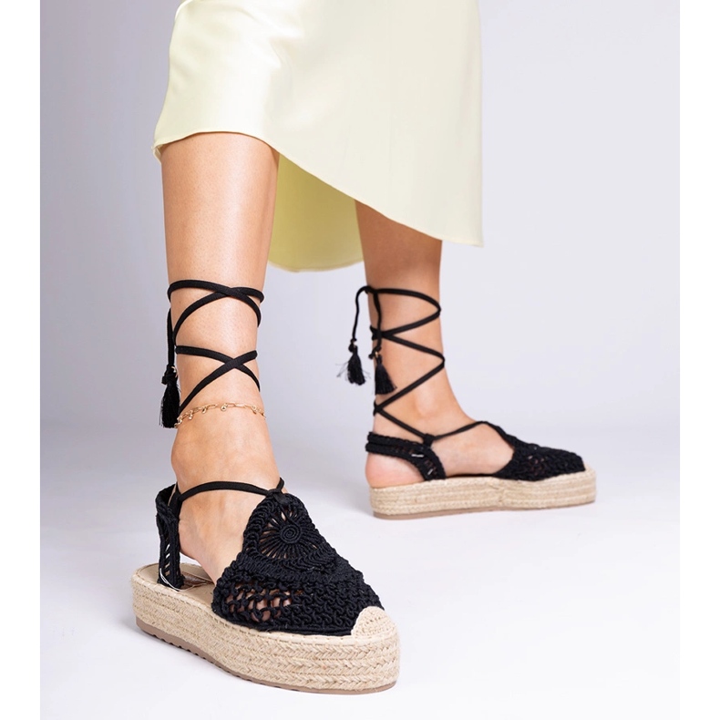 Czarne sandały espadryle plecione 1