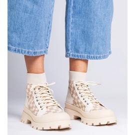 Beżowe botki trampki na platformie beżowy 2