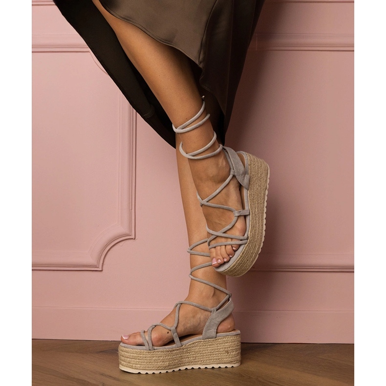 Szare sandały espadryle na wysokiej platformie 2