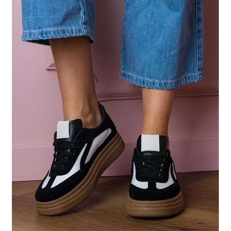 Czarne sneakersy trampki na grubej podeszwie 1