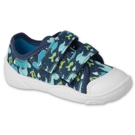 Befado kapcie dziecięce na rzepy granatowe 907P157 w smoki niebieskie 1