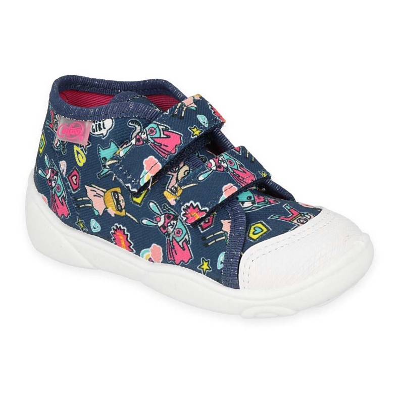 Befado kapcie dziecięce 212P080 granatowe w kolorowe aplikacje niebieskie 1