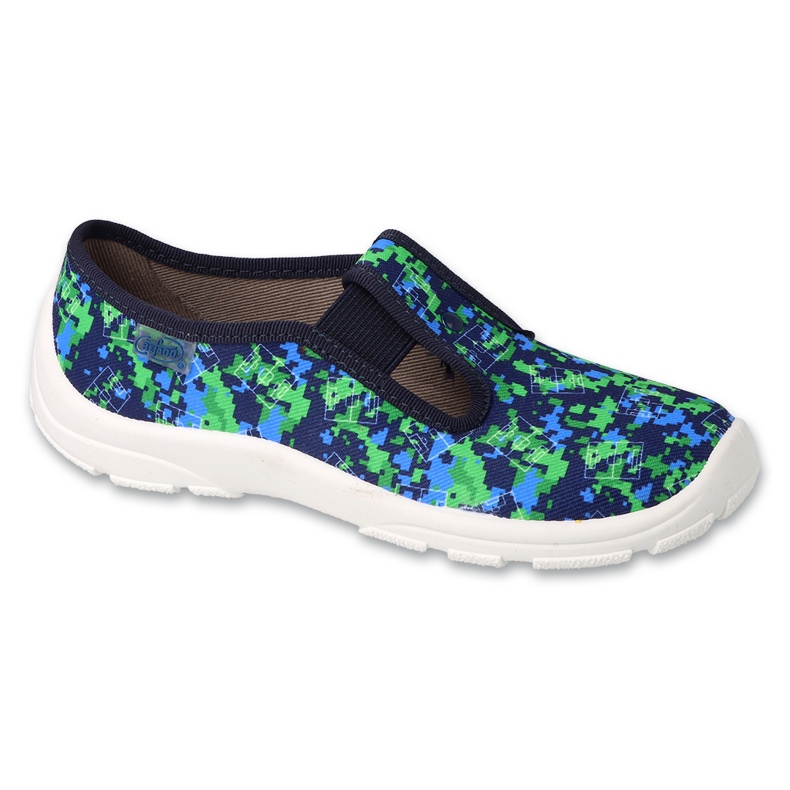 Befado kapcie dziecięce 975Y176 granatowo-zielone wzory wielokolorowe 1