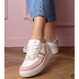Wielokolorowe sneakersy trampki zdobione brokatem białe 1