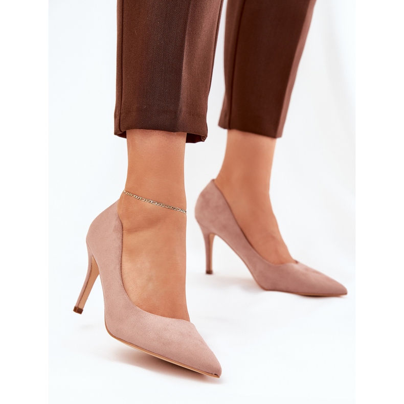 Szpilki Z Eko Zamszu Khaki beżowy 2