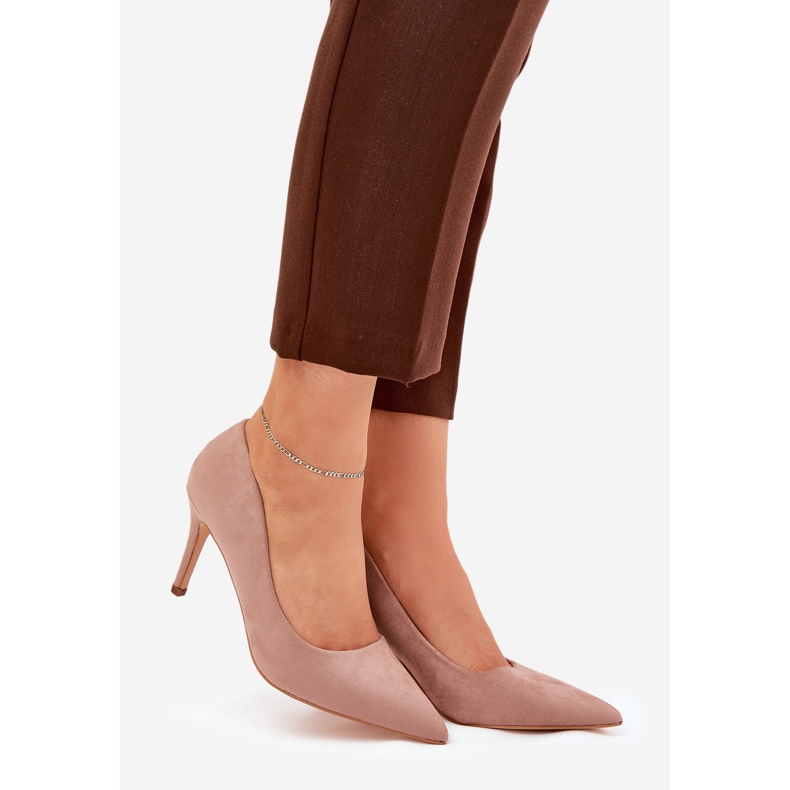 Szpilki Z Eko Zamszu Khaki beżowy 1