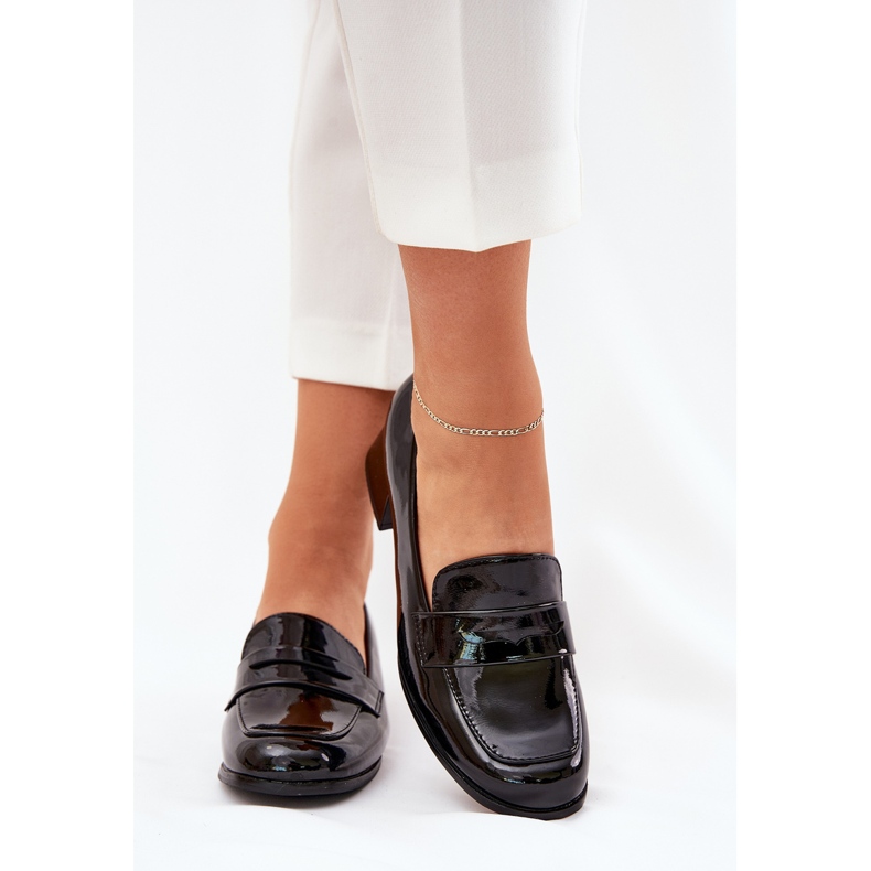 Lakierowane Czółenka Na Niskim Obcasie Czarne 2