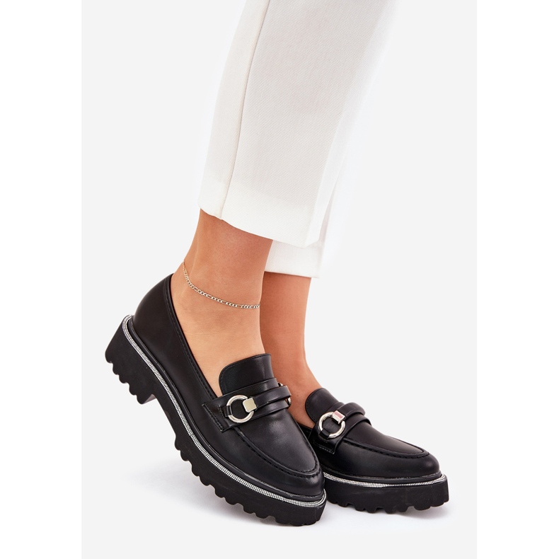 Mokasyny Damskie Zdobione Cyrkoniami Czarne 1