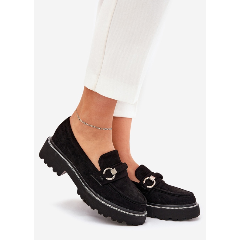 Mokasyny Damskie Zdobione Cyrkoniami Czarne 1