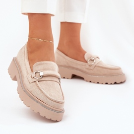 Mokasyny Damskie Zdobione Cyrkoniami Beżowe beżowy 2