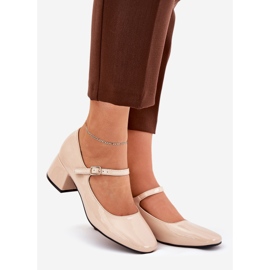 Lakierowane Czółenka Z Paskiem I Sprzączką Beżowe beżowy 1