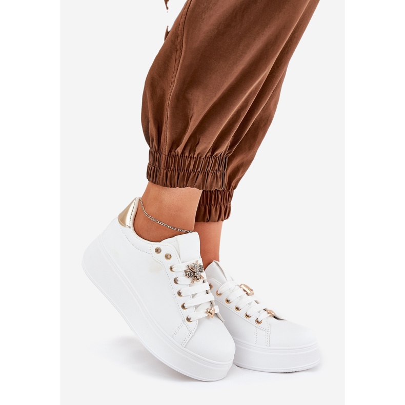Sneakersy Damskie Na Platformie Z Przypinkami Białe 1