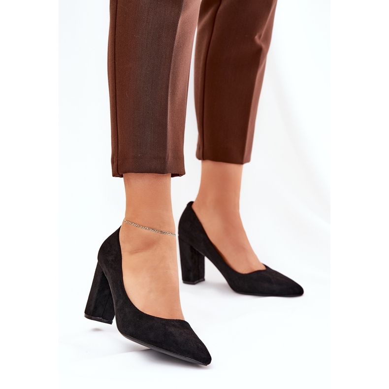 Eko Zamszowe Czółenka Na Słupku Czarne 2