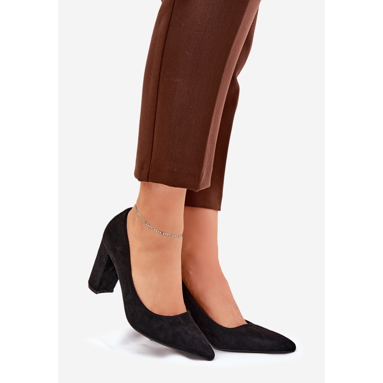 Eko Zamszowe Czółenka Na Słupku Czarne 1