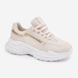 Sneakersy Buty Sportowe Damskie Na Grubej Podeszwie Beżowe beżowy 4