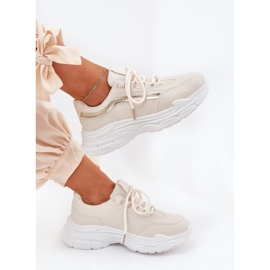 Sneakersy Buty Sportowe Damskie Na Grubej Podeszwie Beżowe beżowy 8