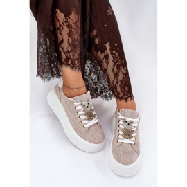 Sneakersy Na Platformie Z Przypinką Miś S.Barski BF51-014 Beżowe beżowy 7