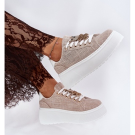 Sneakersy Na Platformie Z Przypinką Miś S.Barski BF51-014 Beżowe beżowy 6