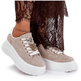 Sneakersy Na Platformie Z Przypinką Miś S.Barski BF51-014 Beżowe beżowy 8