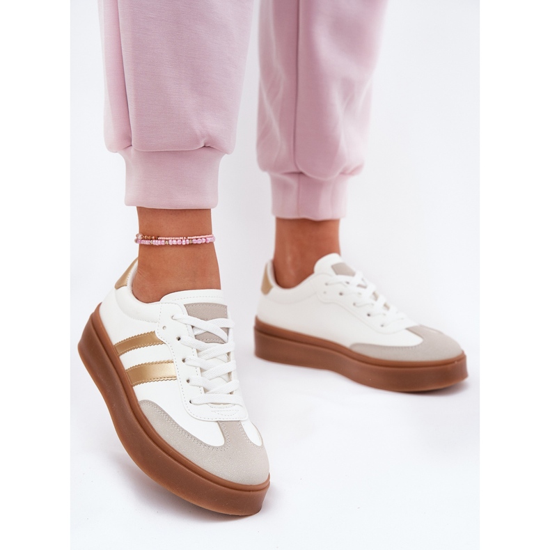 Evento Sneakersy Damskie Na Platformie Z Eko Skóry Biało-Złote białe 2