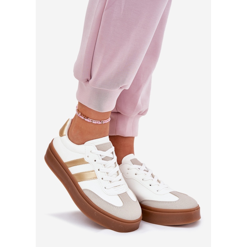 Evento Sneakersy Damskie Na Platformie Z Eko Skóry Biało-Złote białe 1