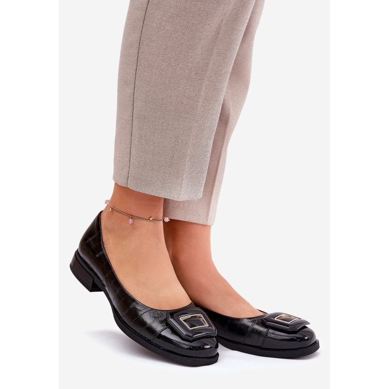 S.Barski Skórzane Baleriny Z Ozdobą MK51-059 Czarne 1