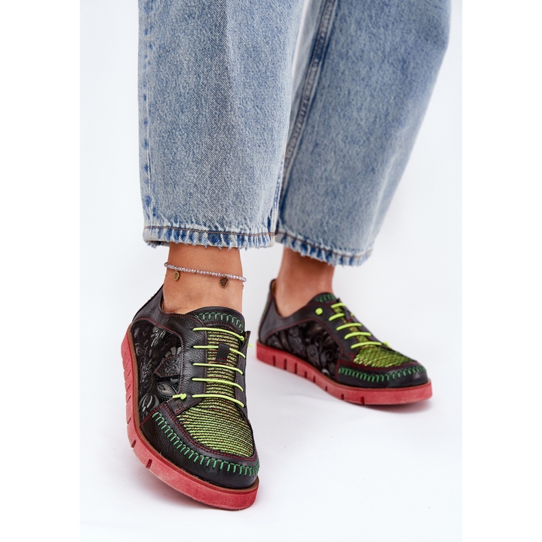 Skórzane Półbuty Damskie Wzorzyste Maciejka 06784-20 Czarne 2